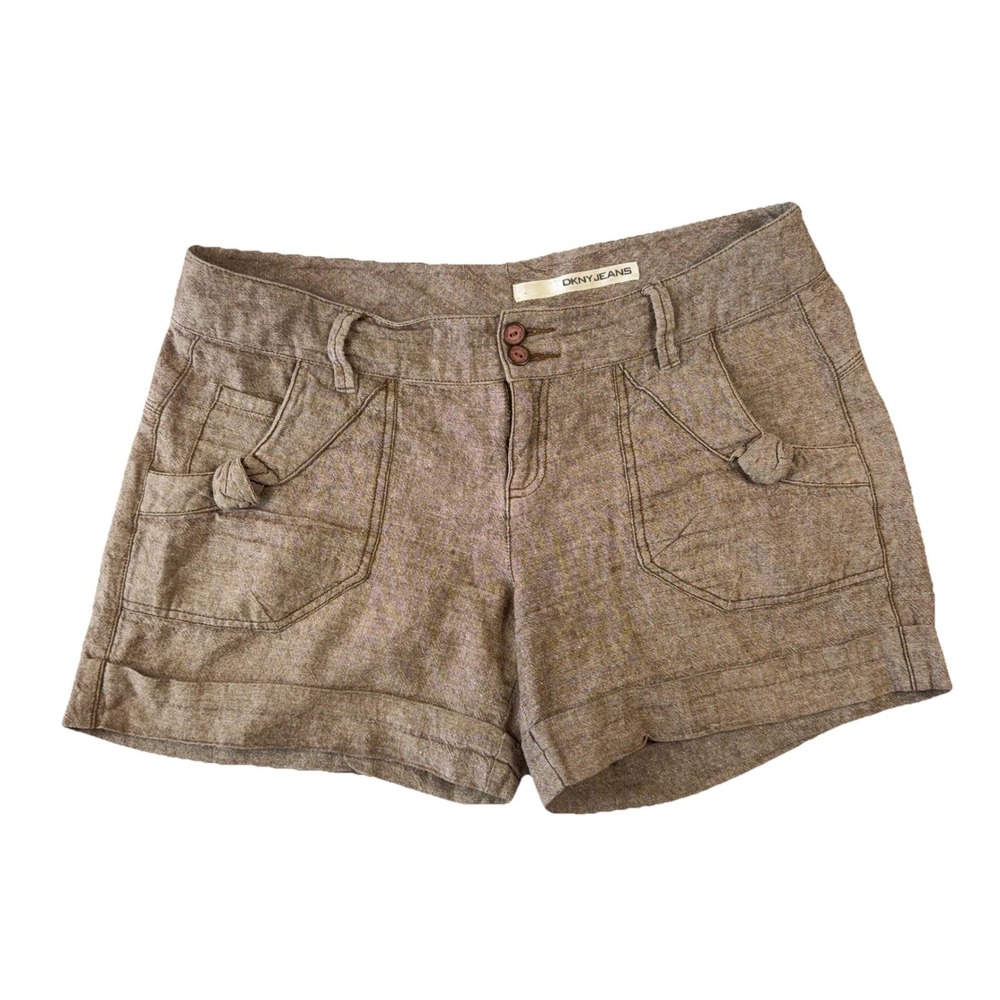 DKNY Jeans Brown Linen Blend Utility Shorts Womens Size 12 Casual Summer Cuffed